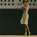 Art painting of a woman waiting at the quay